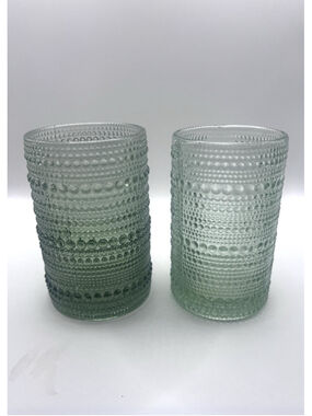 Vintage Fortessa Jupiter Hobnail Tumbler Glasses Set of 2 Smoke Clear Green 4.5”